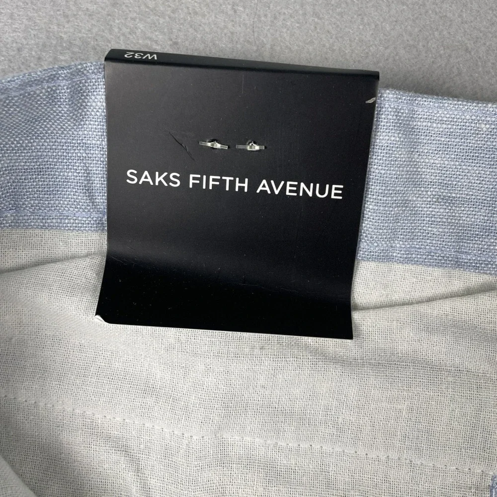 Saks Fifth Avenue Pants Mens 32x32 Light Blue Linen Flat Front Straight Trousers